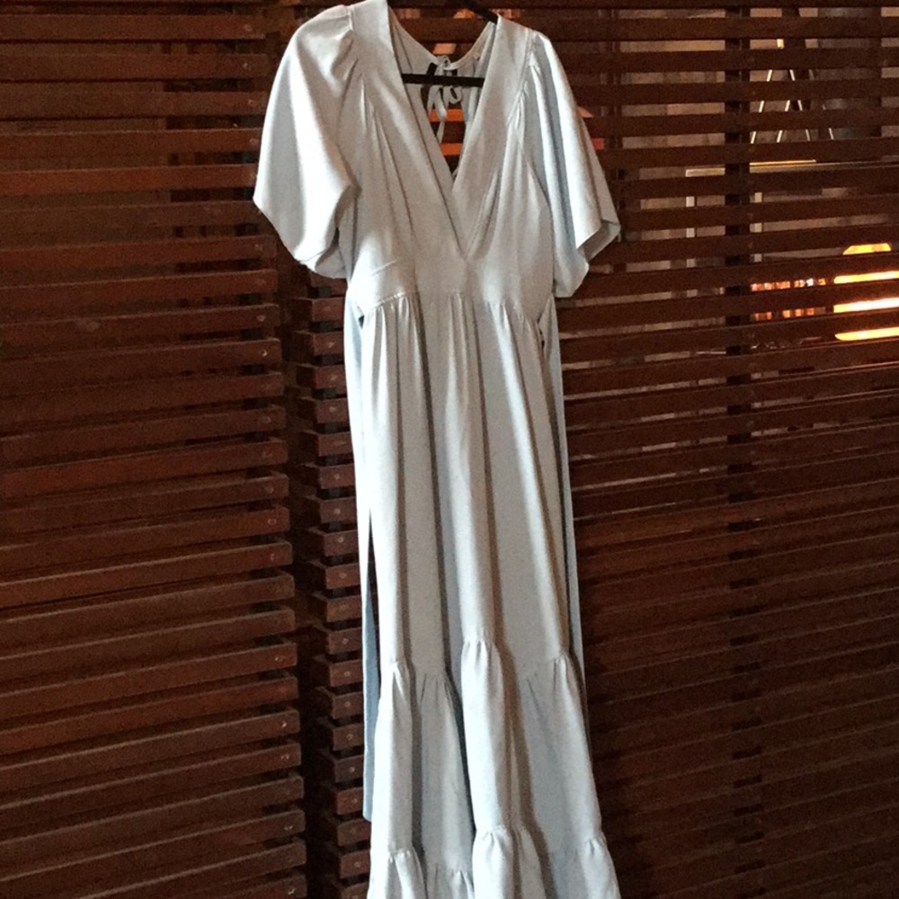 Floor length blue summer dress